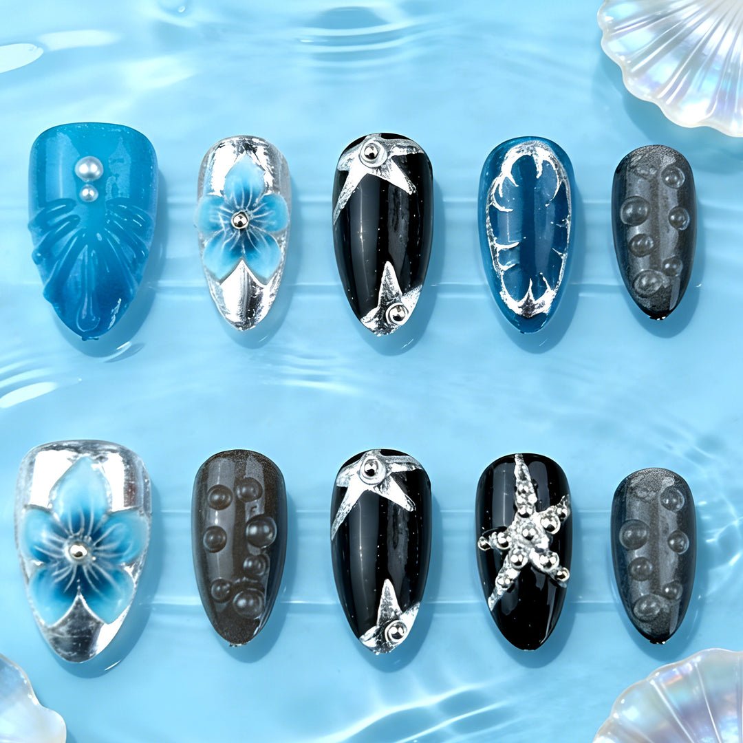 Artificial nails with floral and metallic accents Kalsten