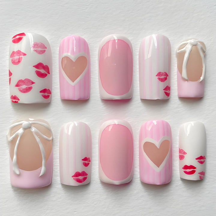 Artificial nail set with loving heart and lip motifs Kalsten