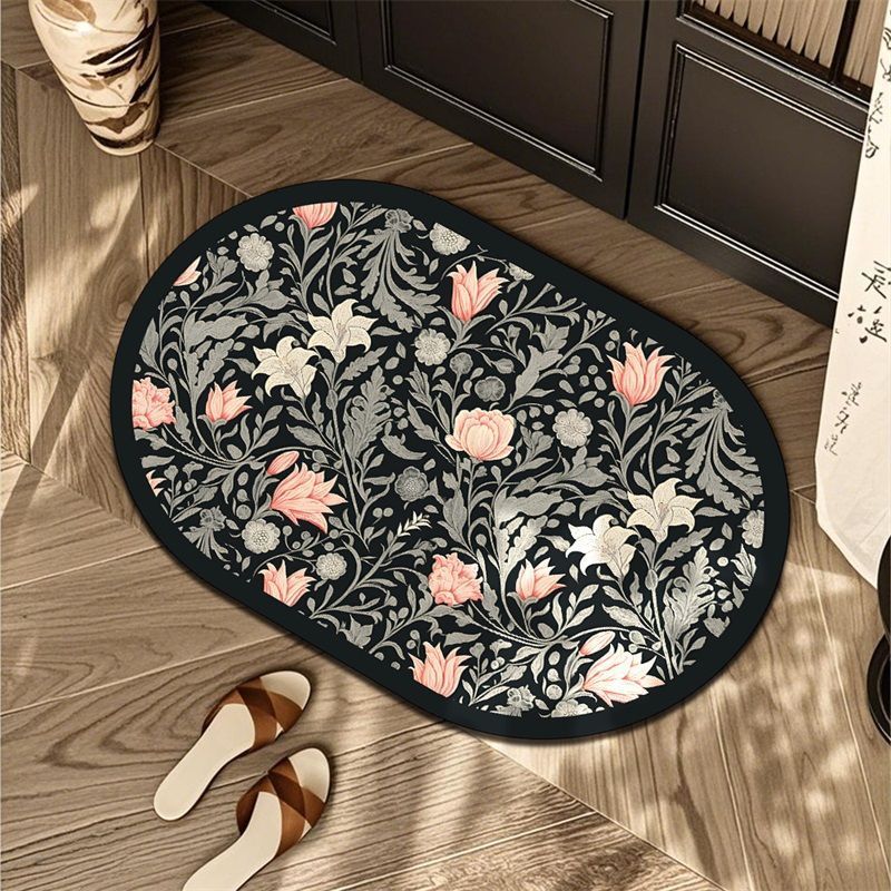 Floral Patterned Oval Area Mat