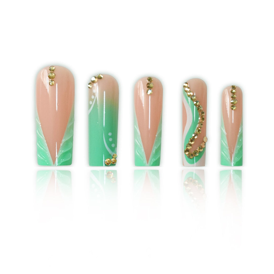 Decorative Press-On Nail Art Set with Rhinestone Accents Kalsten
