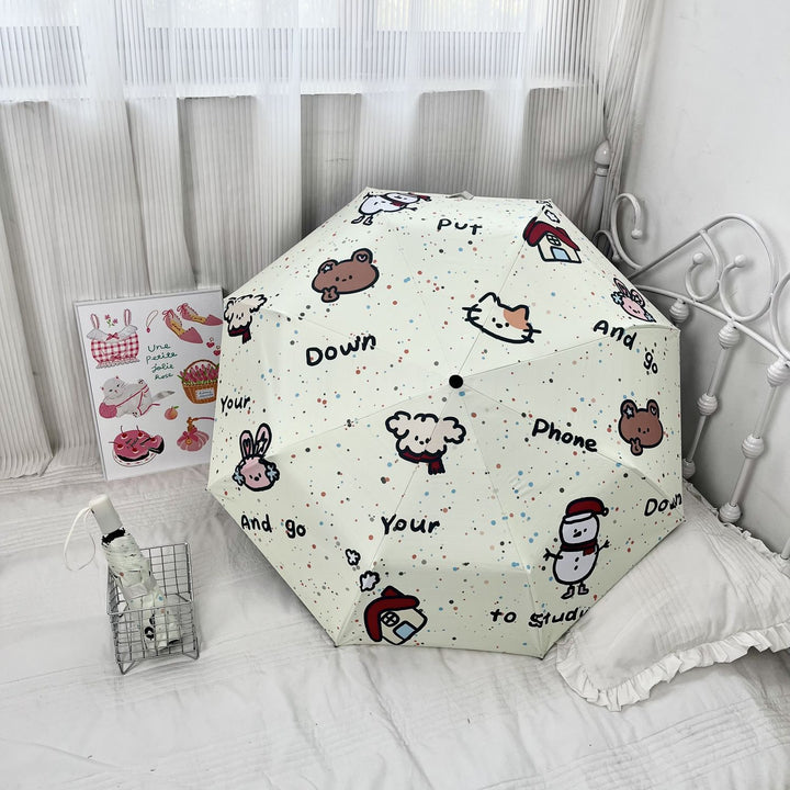 Women's Automatic Folding Umbrella with Cheerful Snowman Design Kalsten