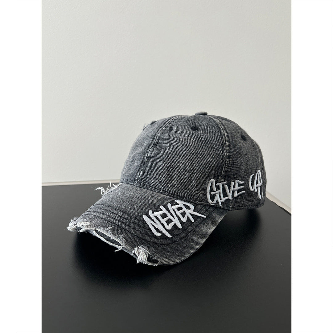 Distressed Denim Message Baseball Cap