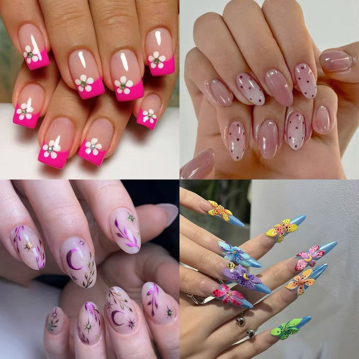 Artificial nails in a playful flower design with glittering accents Kalsten