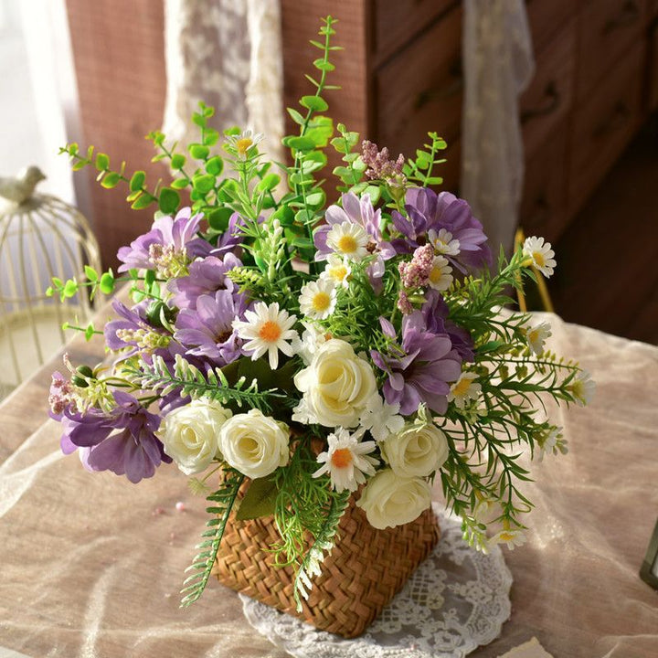 Elegant Synthetic Floral Arrangement in Woven Basket