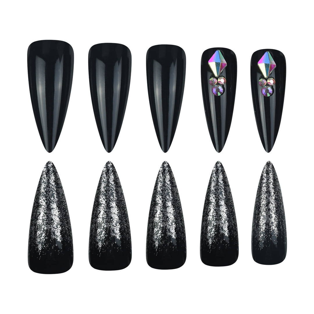 Stiletto Press-On Nail Set with Glitter and Gem Accents Kalsten