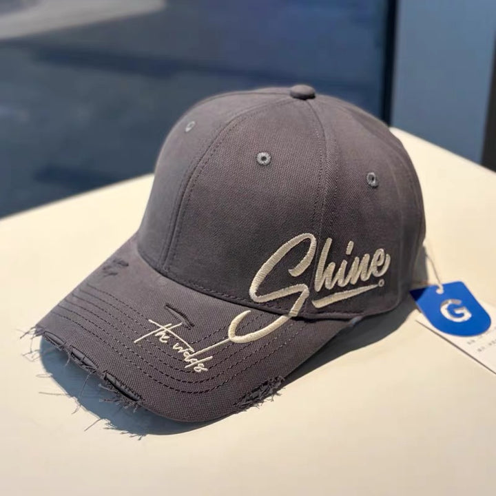 Distressed Cotton Baseball Cap with Inspirational Quote