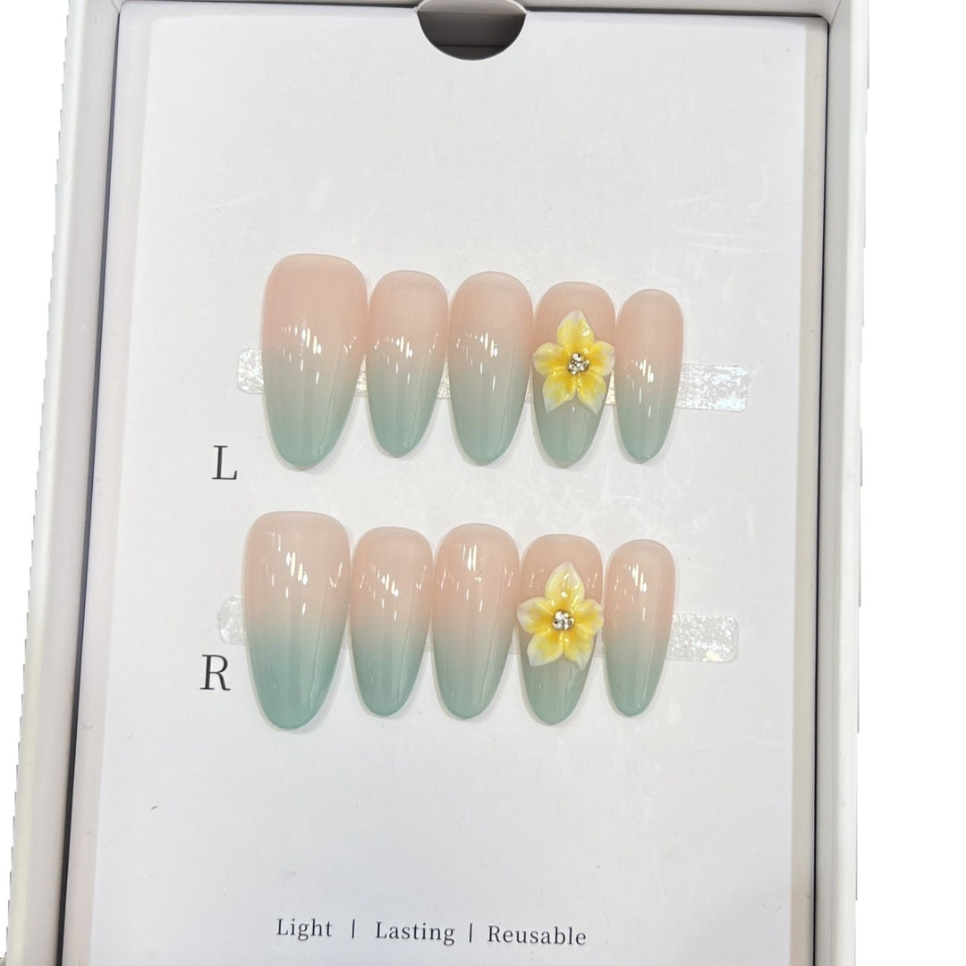 Elegant Ombre Press-On Nail Set with Floral Accents Kalsten