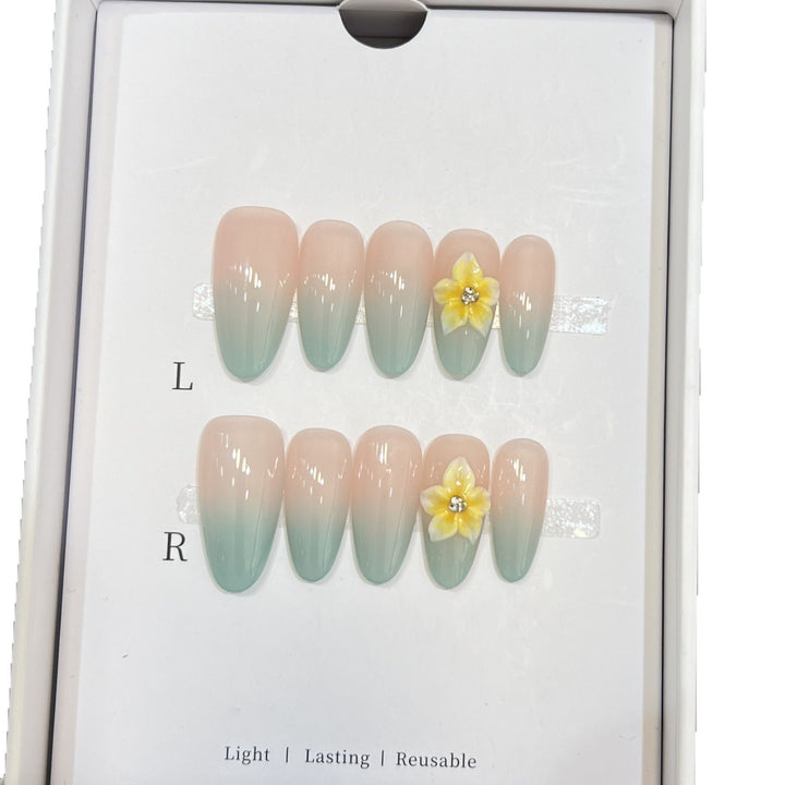 Elegant Ombre Press-On Nail Set with Floral Accents Kalsten