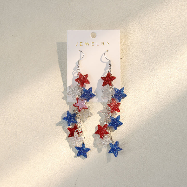 Ladies nan long glitter earrings with multi-layered star cascade Kalsten
