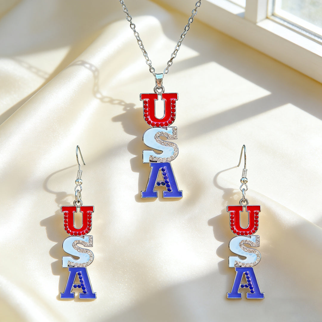 Women's patriotic jewelry set with flip-flop pendant made of enamel and crystal embellishment Kalsten