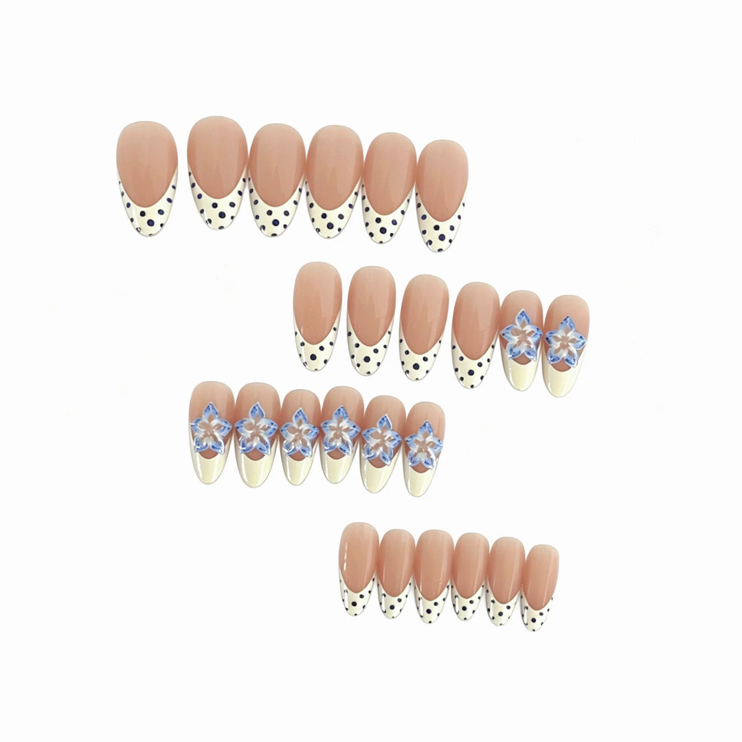 Artistic Press-On Nail Set with Floral and Polka Dot Design Kalsten