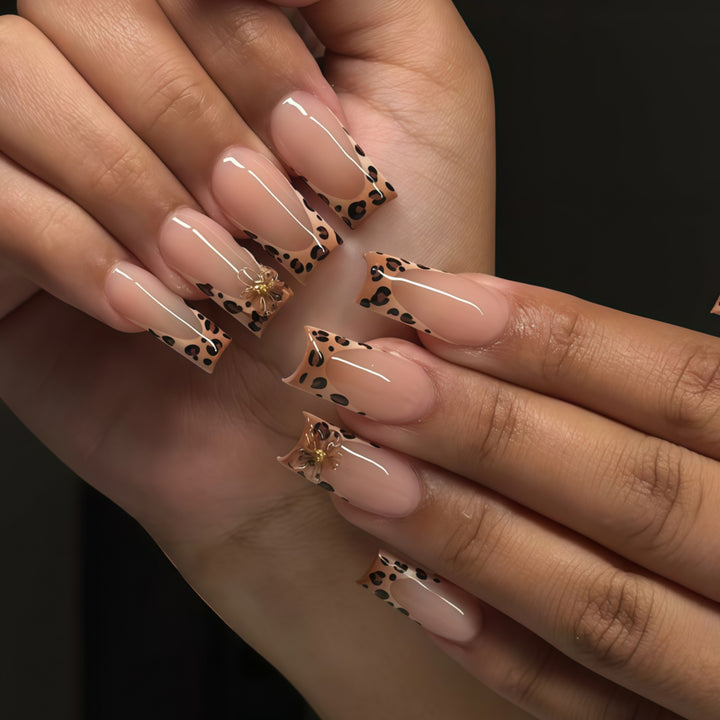 Premium Decorative Press-On Nail Art with Leopard Print Accents Kalsten