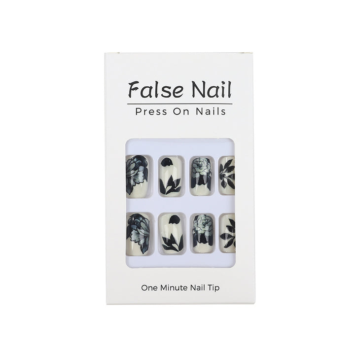 Artificial nails with floral black-and-white design Kalsten
