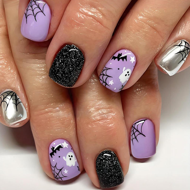 Halloween Artificial Nail Set with Spooky Designs and Glitter Accents Kalsten