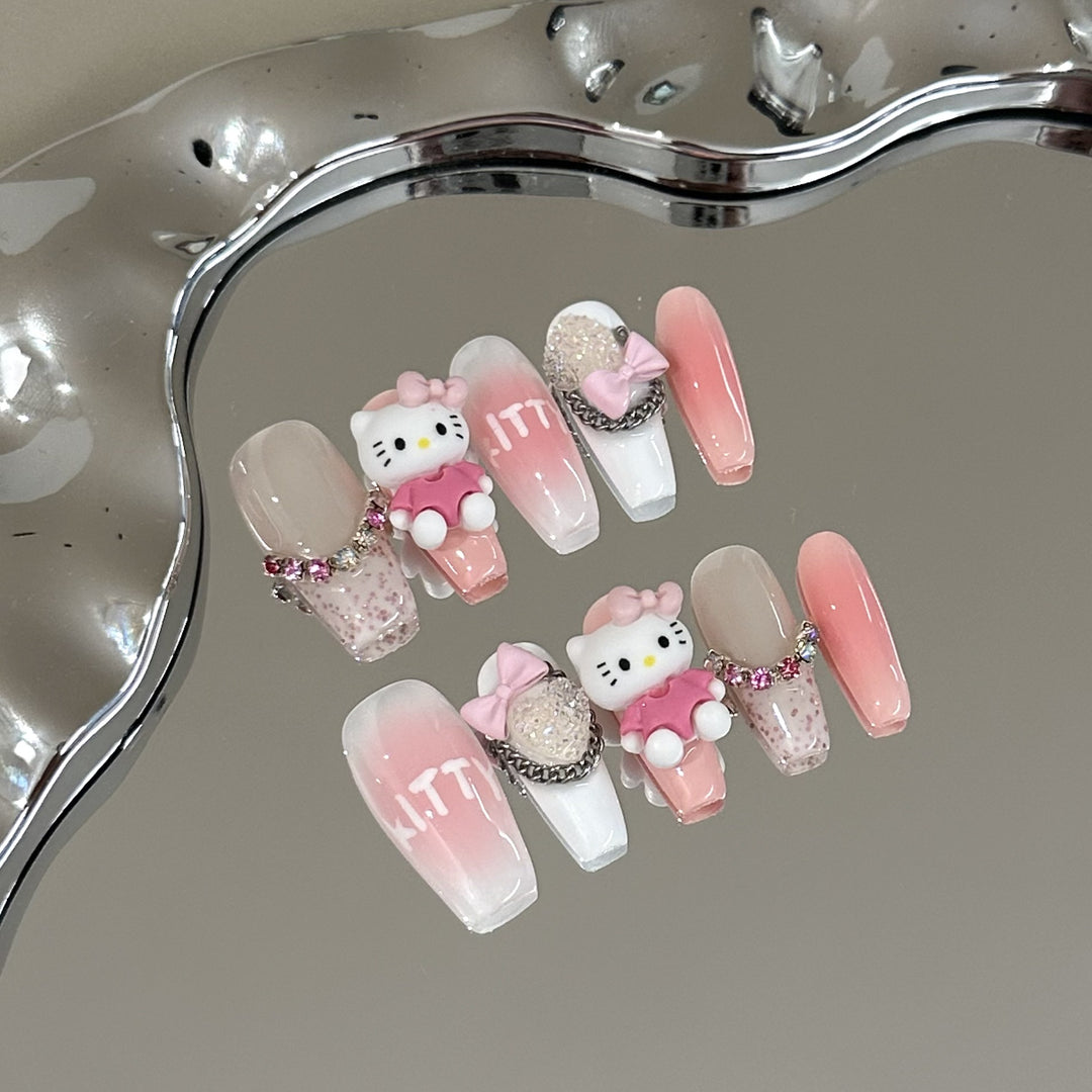 Playful Kitty-Themed Press-On Nail Collection