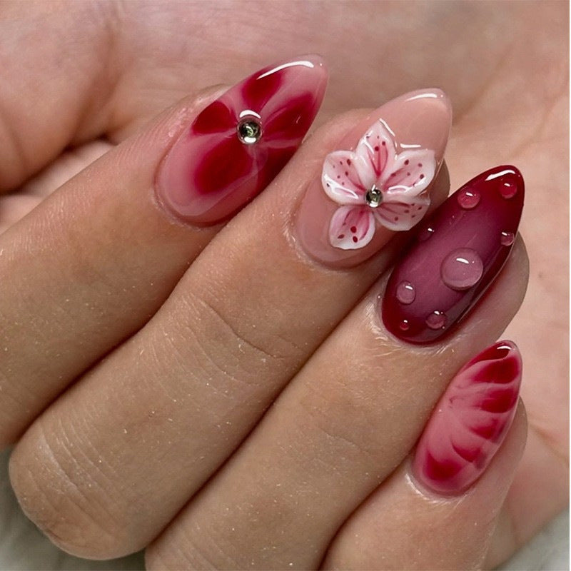 Floral Art Press-On Nail Set with 3D Accents Kalsten