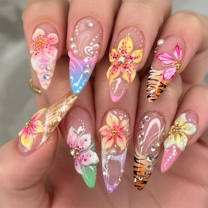 3D Floral Accented Nail Art Extensions Kalsten