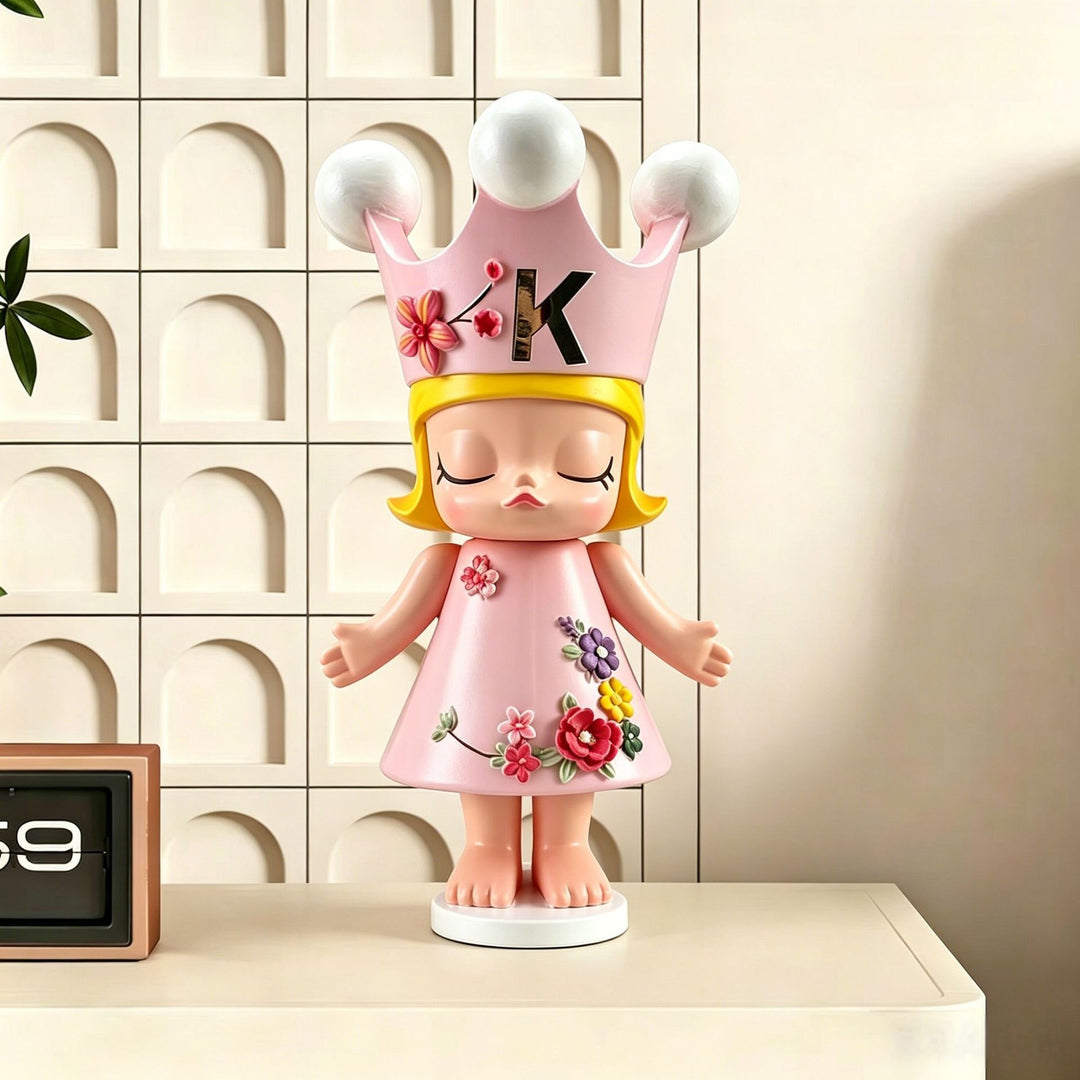 Decorative Crowned Doll Figurine for Home Display