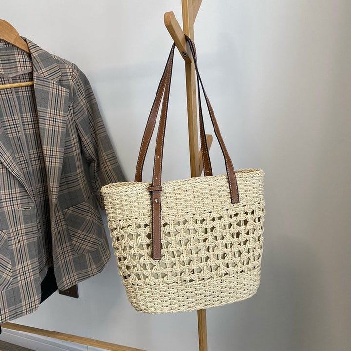 Handbag Made of Natural Macrame with Vegan Leather Handles Kalsten