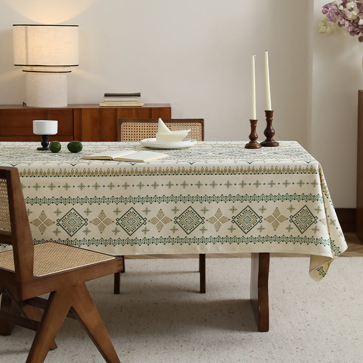 Rectangular tablecloth in Boho pattern with linen look Kalsten