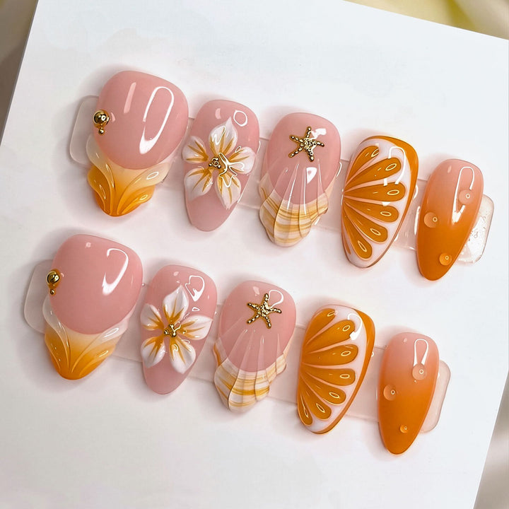 Artistic Sea-Inspired Press-On Nail Art Set Kalsten
