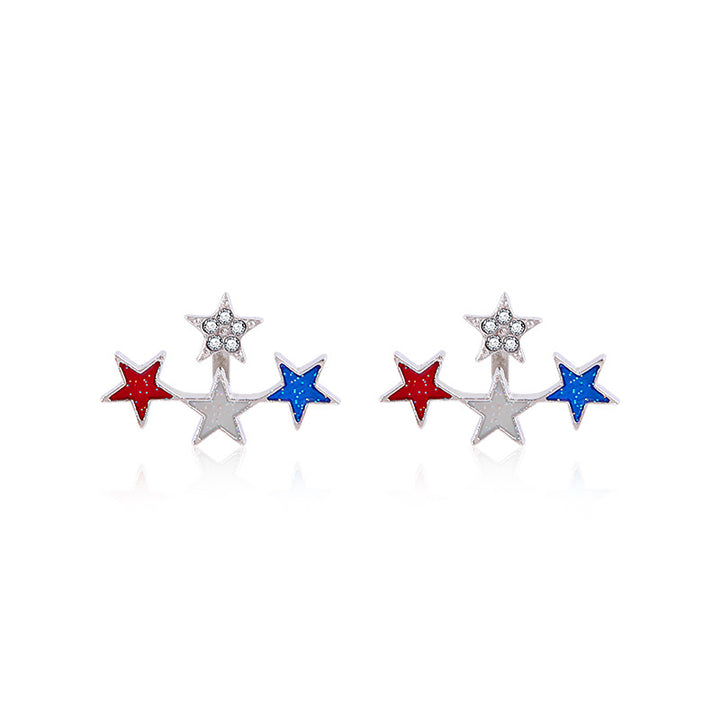 Women's long multi-layer star drop earrings with crystal embellishments and rhodium-plated alloy Kalsten