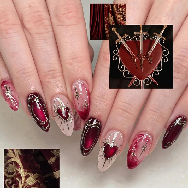 Artificial nail set with romantic decorations and glitter Kalsten