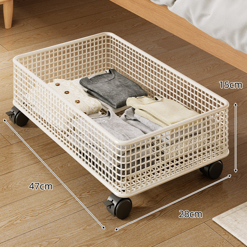 Low-Profile Rectangular Metal Mesh Under-Bed Storage Basket Organizer