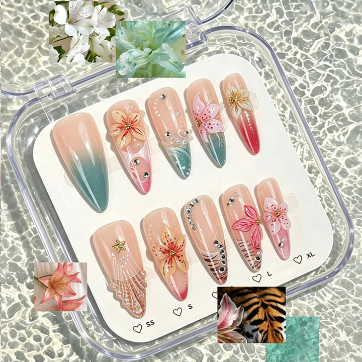 Artistic Floral Design Press-On Nail Tips Set Kalsten