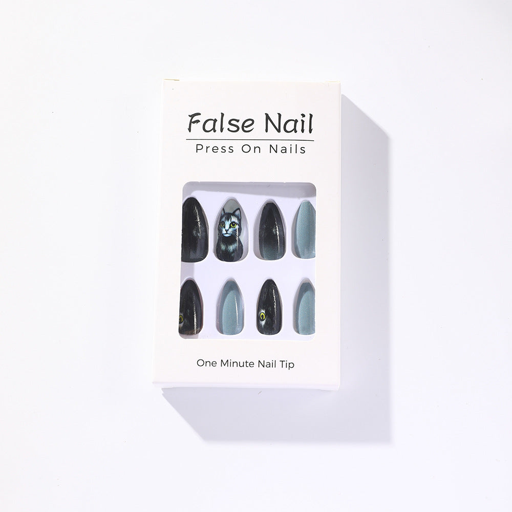 Stylish cat motif artificial nails Kalsten