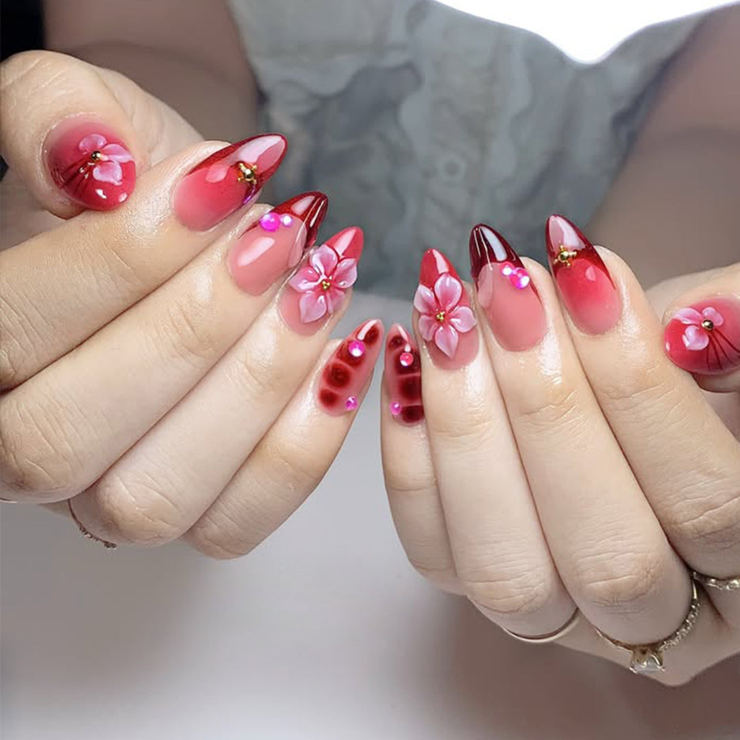 Artistic Flower-Accent Stiletto Nail Art Extensions Kalsten
