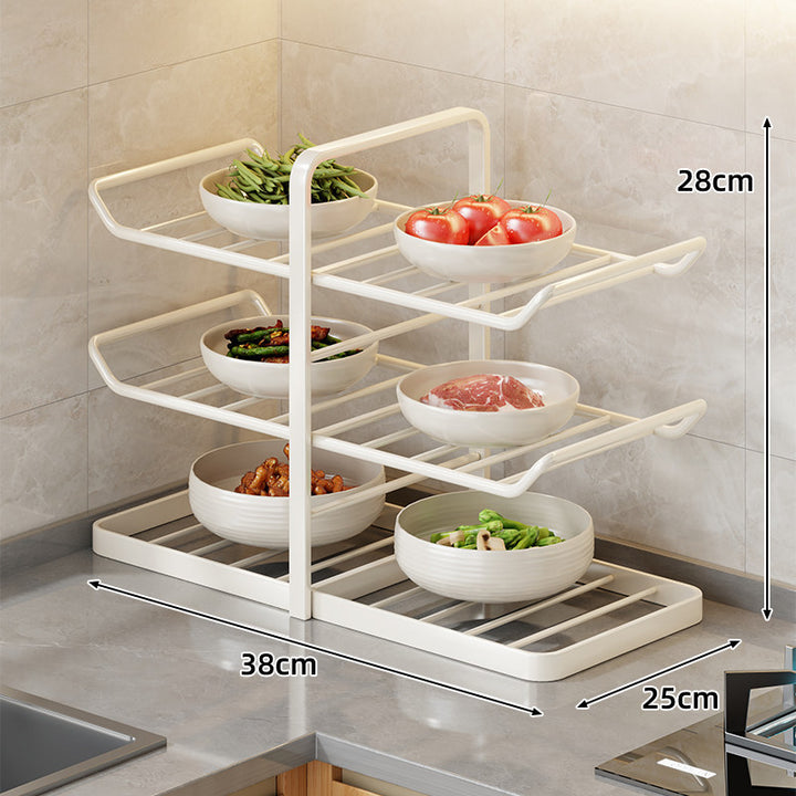 Multi-Tier Vertical Countertop Rack for Bowls with Drip Tray & Slanted Shelf Design