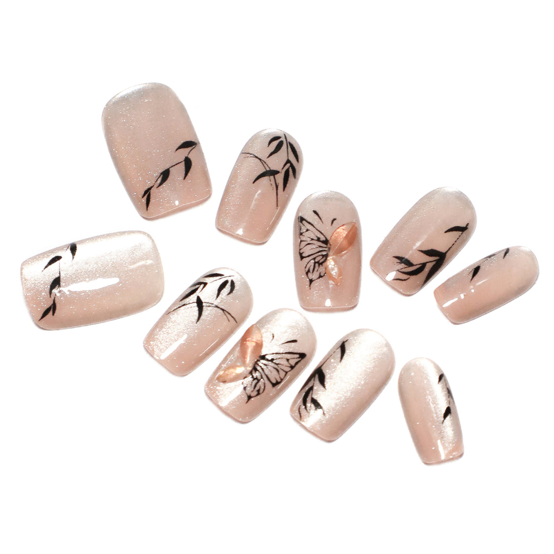 Artificial nail extensions with floral butterfly design Kalsten