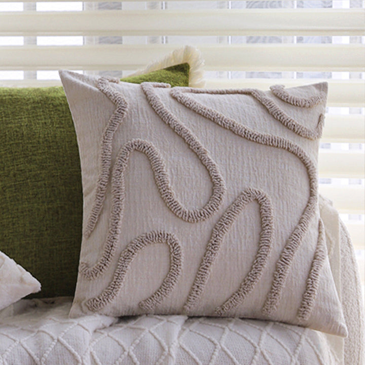 Rectangular cushion cover with woven linen look and decorative fringed edge Kalsten