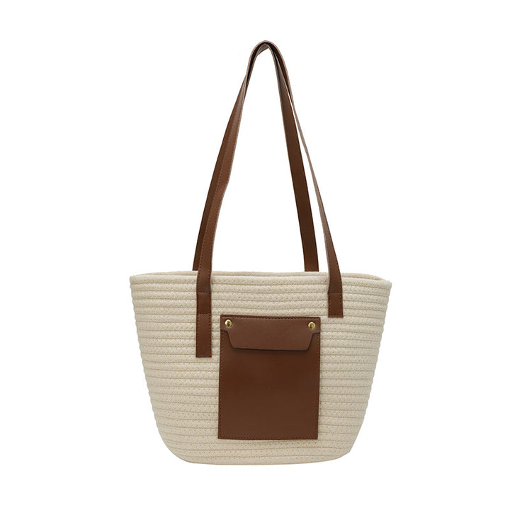 Stylish Woven Tote Bag with Pocket