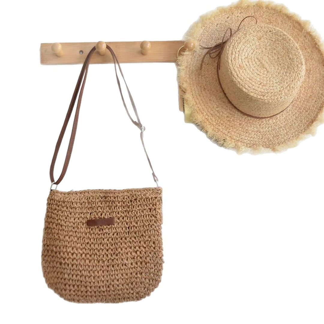 Handwoven shoulder bag with brown leather accent Kalsten