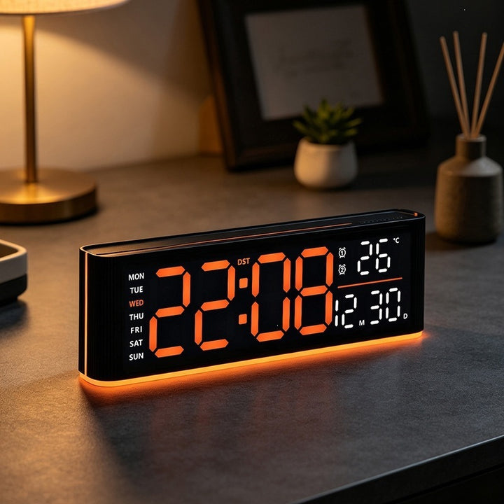 Digital LED alarm clock with temperature and day of week display Kalsten