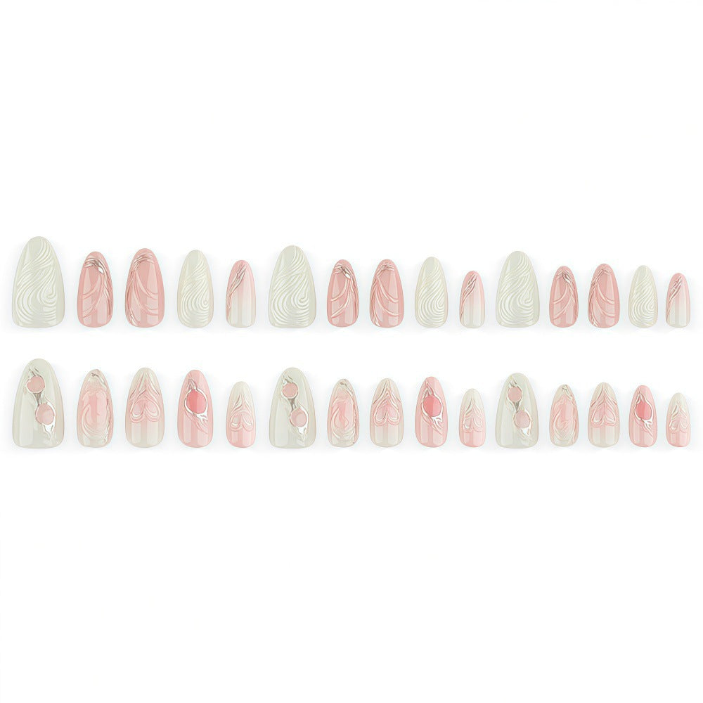 Elegant artificial nails with sophisticated heart and wave patterns Kalsten