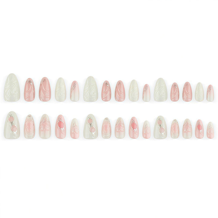Elegant artificial nails with sophisticated heart and wave patterns Kalsten