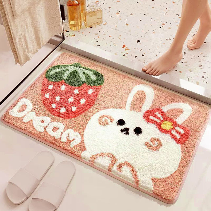 Cute Bunny-Themed Plush Bathroom Rug