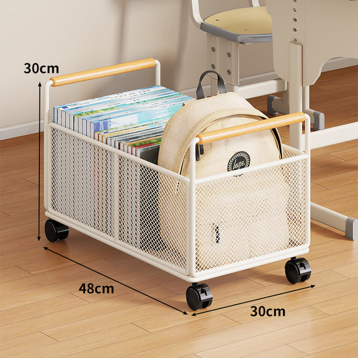 Metal Mesh Floor Storage Crate with Wooden Carry Handles