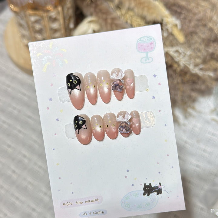 Whimsical Cat-Themed Press-On Nail Set Kalsten