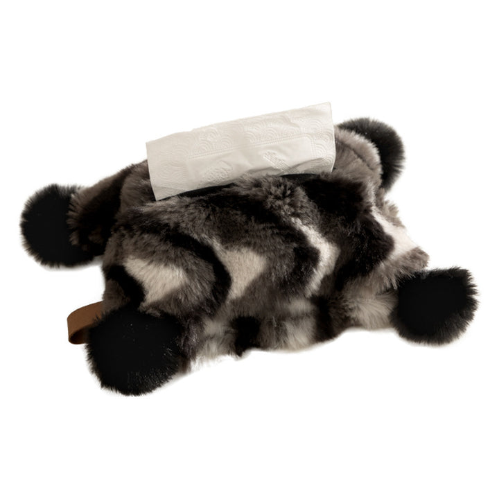 Cozy tissue box cover made of artificial fur with pom-pom application Kalsten