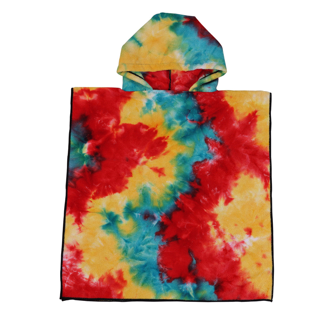 Women's Fleece Poncho with Hood and Colorful Tie-Dye Design Kalsten