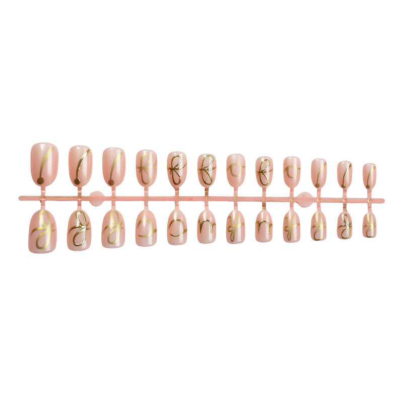 Elegant Press-On Nail Art Set with Stylish Gold Accents Kalsten