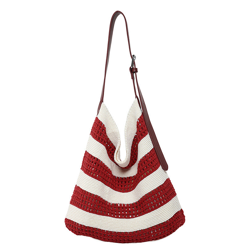 Striped Woven Slouchy Tote