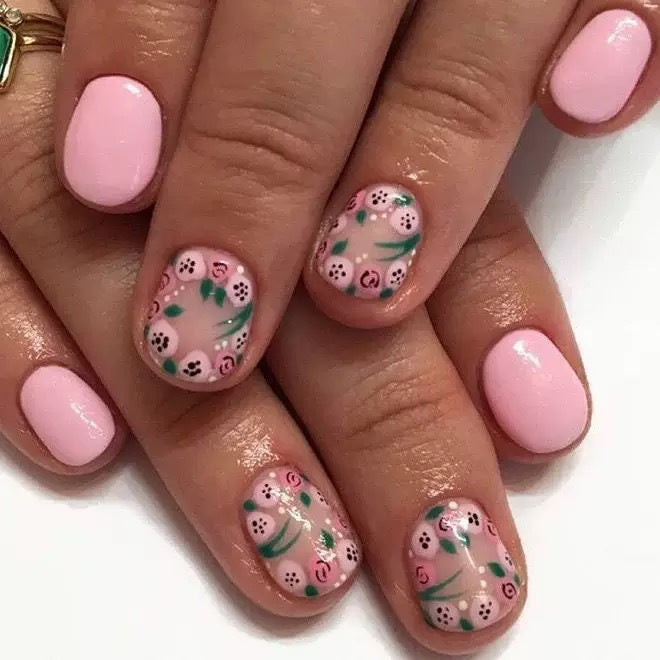 Artificial Nail Set with Playful Floral Designs Kalsten