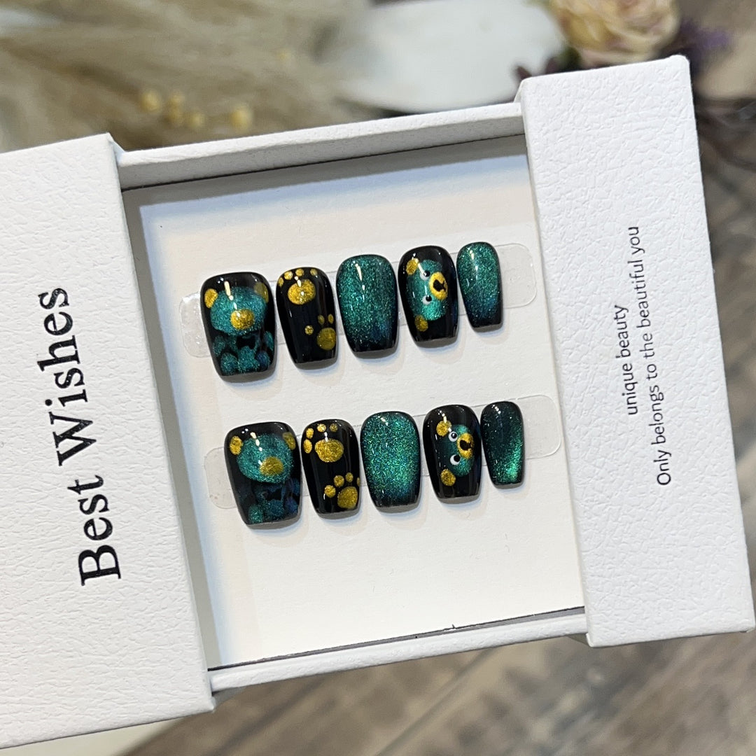 Artistic Press-On Nail Set with Playful Floral and Glitter Accents Kalsten