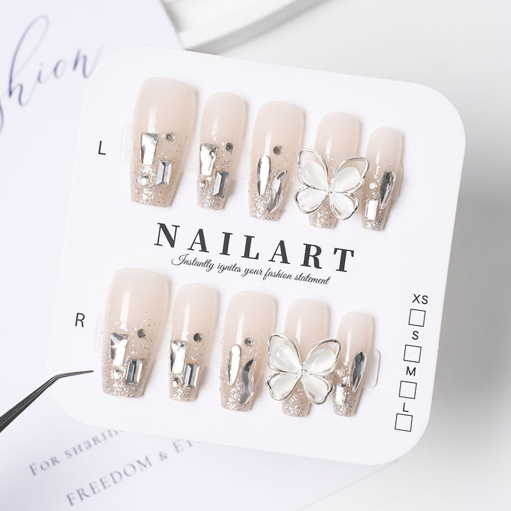 Artificial Nails Set with Elegant Butterfly Decoration Kalsten