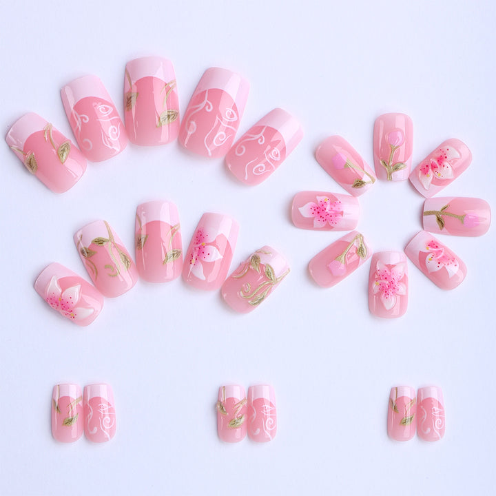 Artificial nails with handcrafted floral designs Kalsten